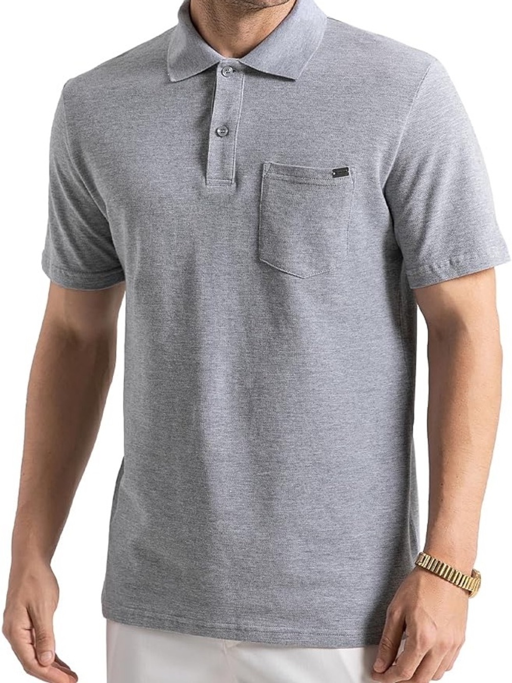 Vuori Men's Heather Gray Short-Sleeve Polo with Chest Pocket
